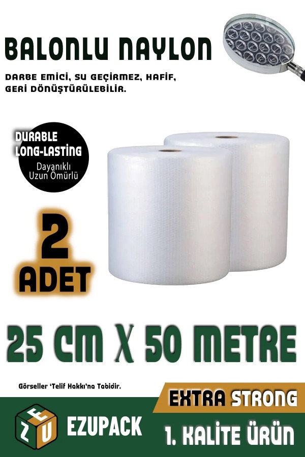 1. Kalite Balonlu Naylon 2 Adet 25 cm X 50 Metre Havalı Naylon Balonlu Naylon Pat Pat Pıt Pıt