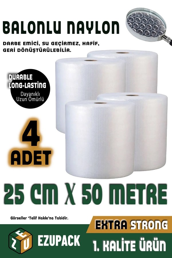 Balonlu Naylon Patpat 25cmx50mt 4 Adet 1 .sınıf Balonlu Poşet Patpat Havalı Naylon Pat Pat Ambalaj