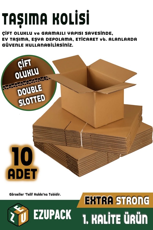 10 Adet 60x40x40 Çift Oluklu Taşıma Taşınma Karton Çeyiz Arşiv Kitap Boş Koli